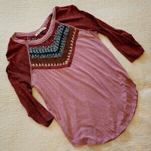 We The Free Pink Spring Bound Multicolored Crochet Baseball Tee Shirt Small